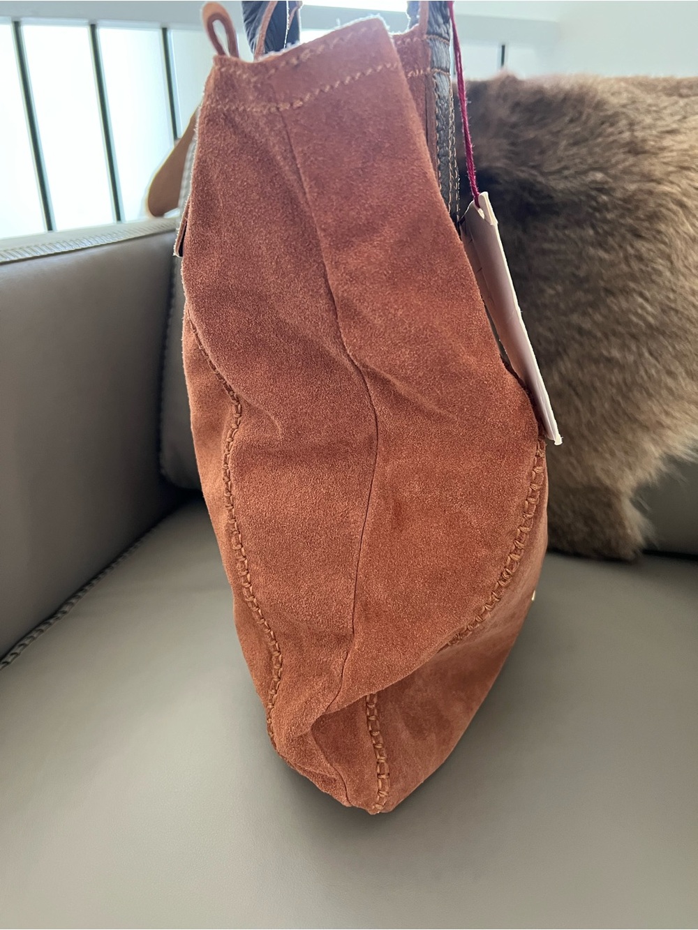 NICOLI Rust Suede Leather Tote Bag Made in Italy - Picture 7 of 13